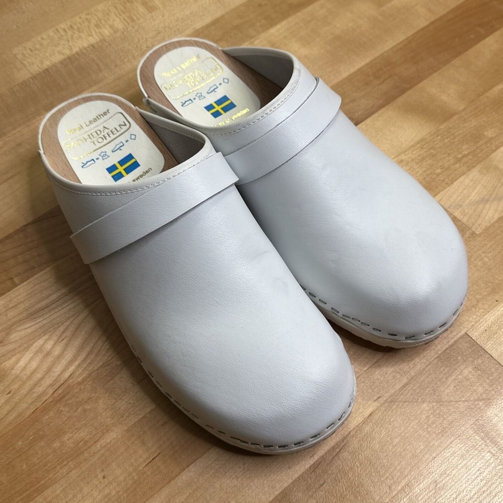 White Leather Clogs